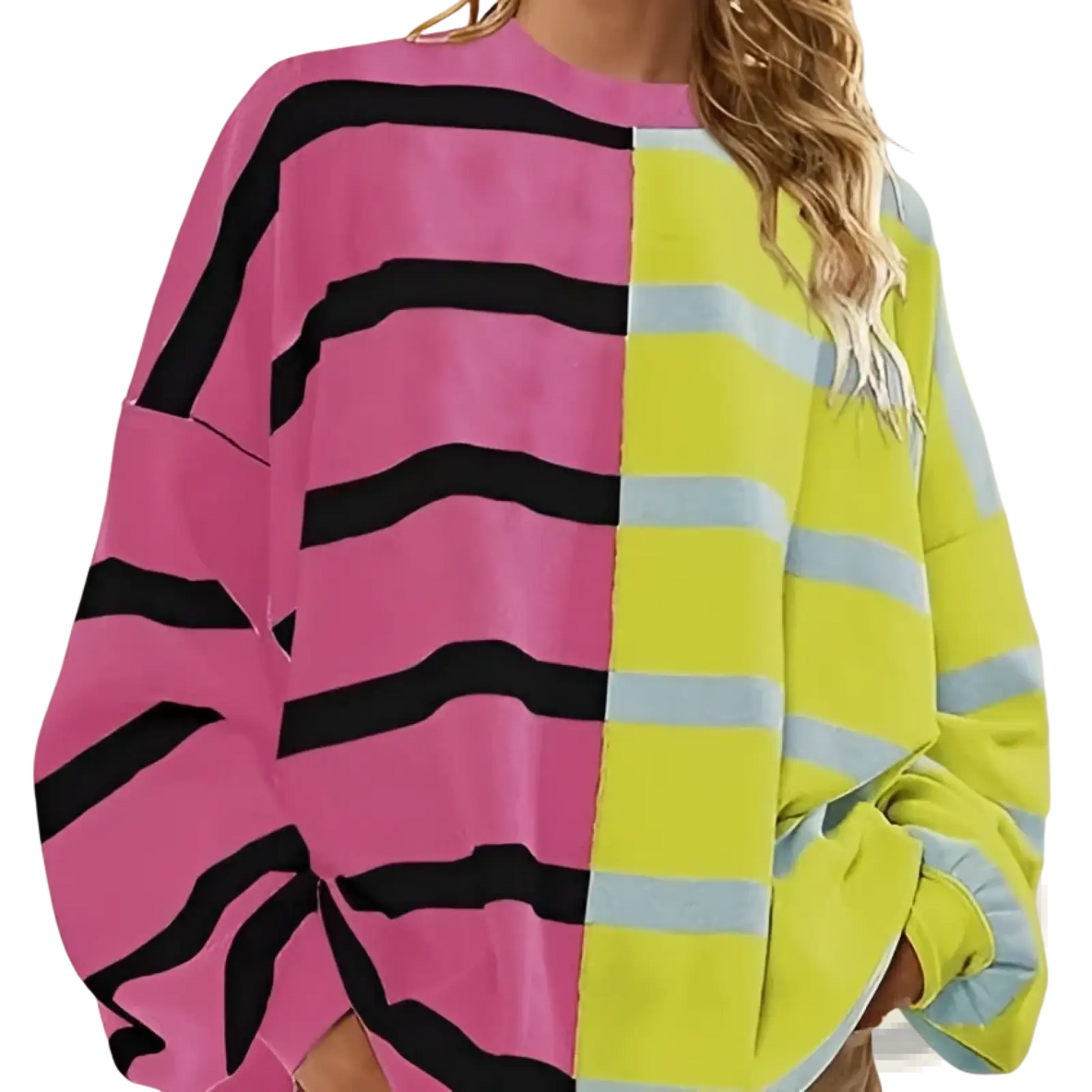 Women's Oversized Split Color Striped Knit Sweater