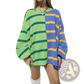 Women's Oversized Split Color Striped Knit Sweater
