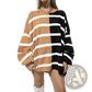 Women's Oversized Split Color Striped Knit Sweater