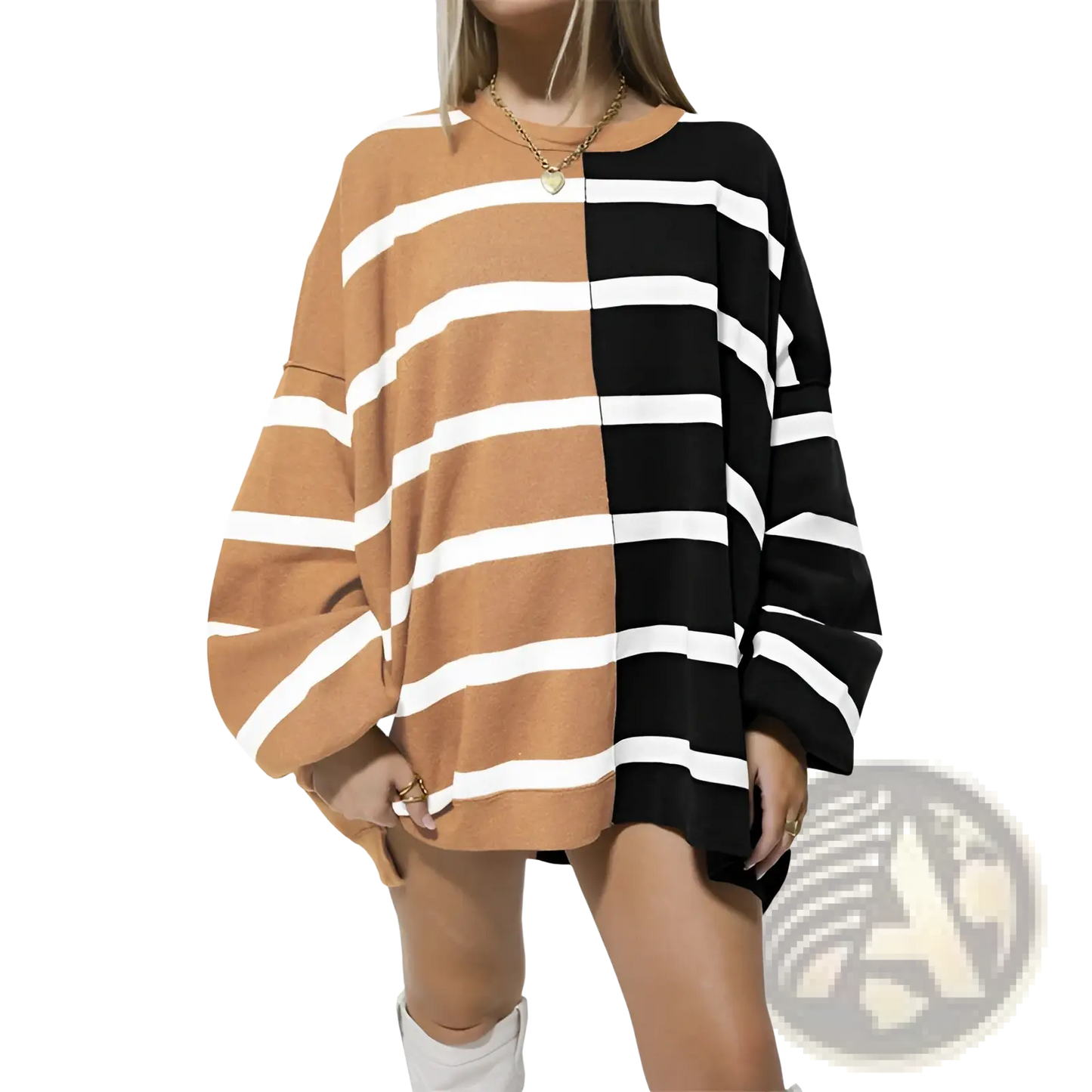 Women's Oversized Split Color Striped Knit Sweater