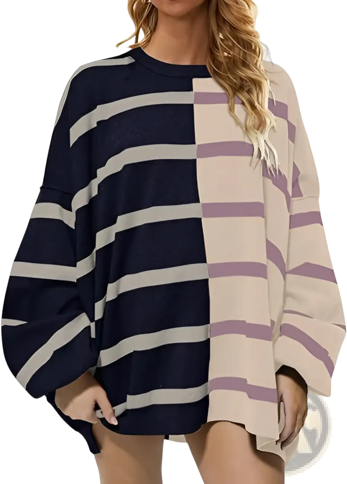 Women's Oversized Split Color Striped Knit Sweater