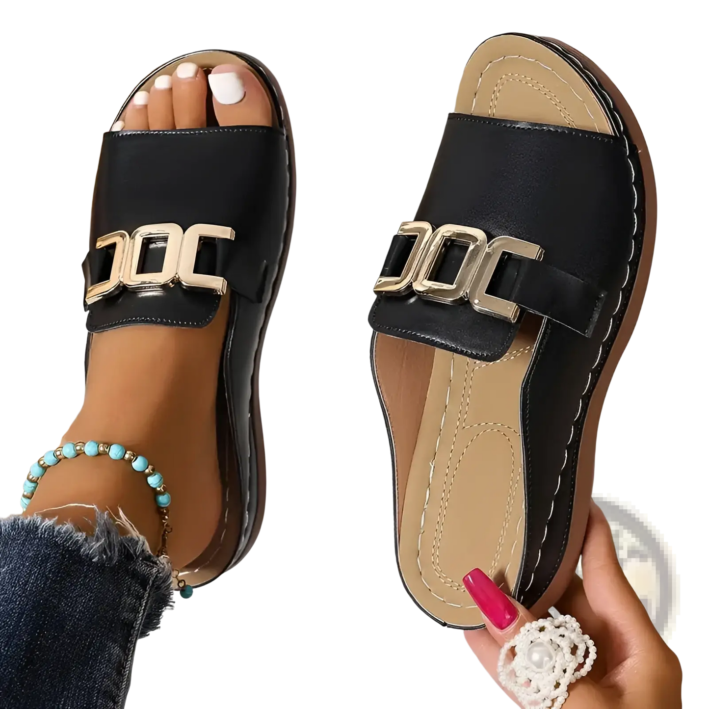 Women's Platform Wedge Slide Sandals with Buckle