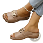 Women's Platform Wedge Slide Sandals with Buckle