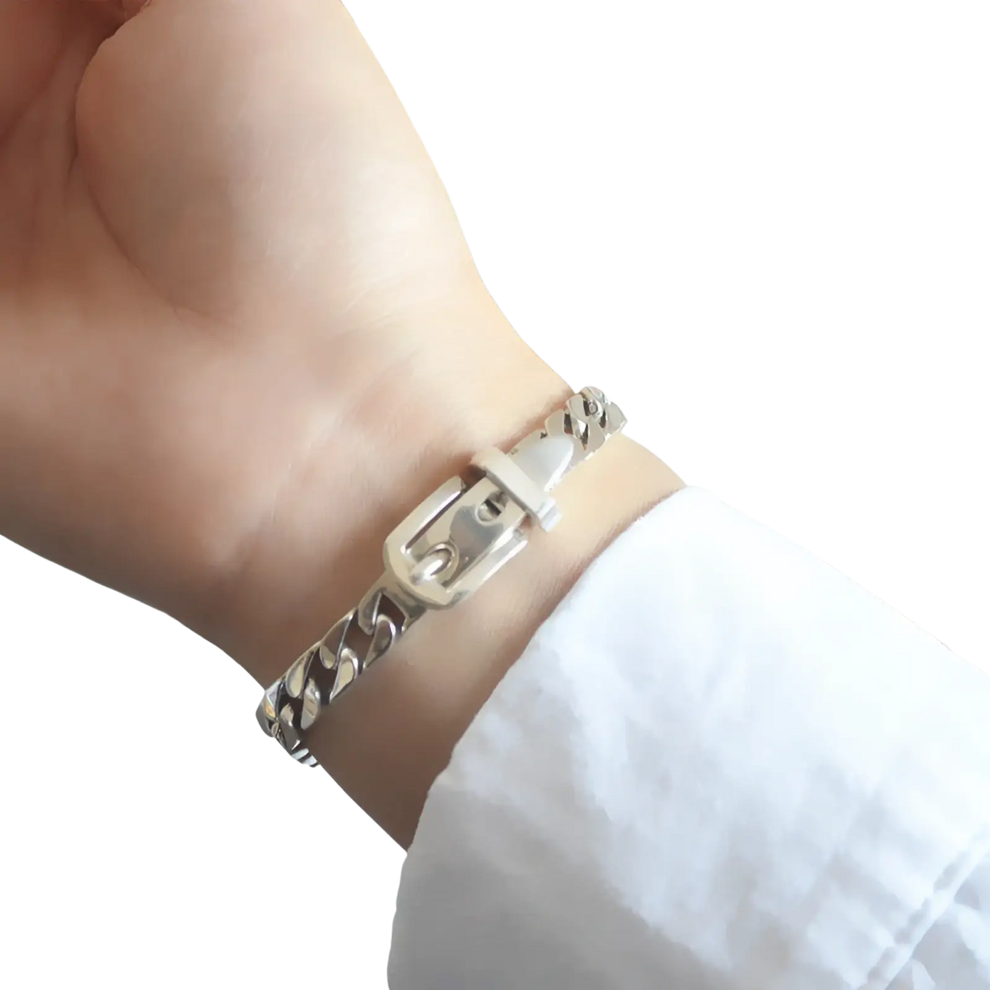Women's Platinum Plated Stainless Steel Buckle Chain Bracelet