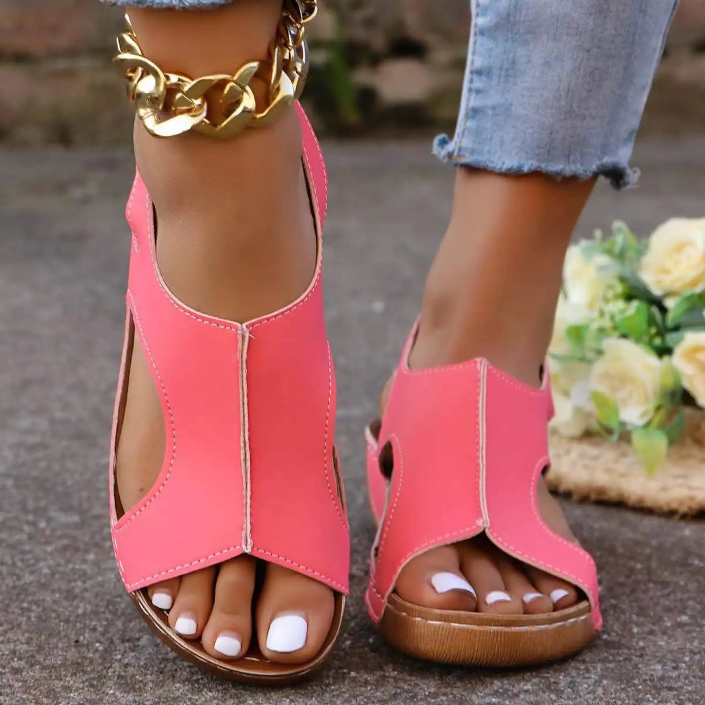 Women's Recycled Leather Elastic Summer Wedge Sandals