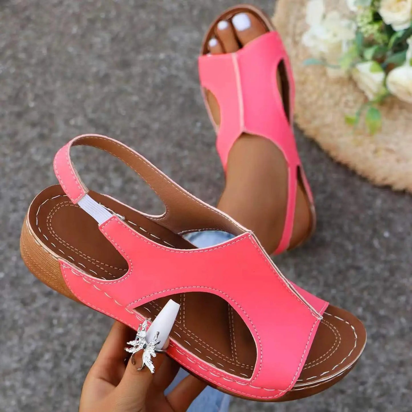 Women's Recycled Leather Elastic Summer Wedge Sandals