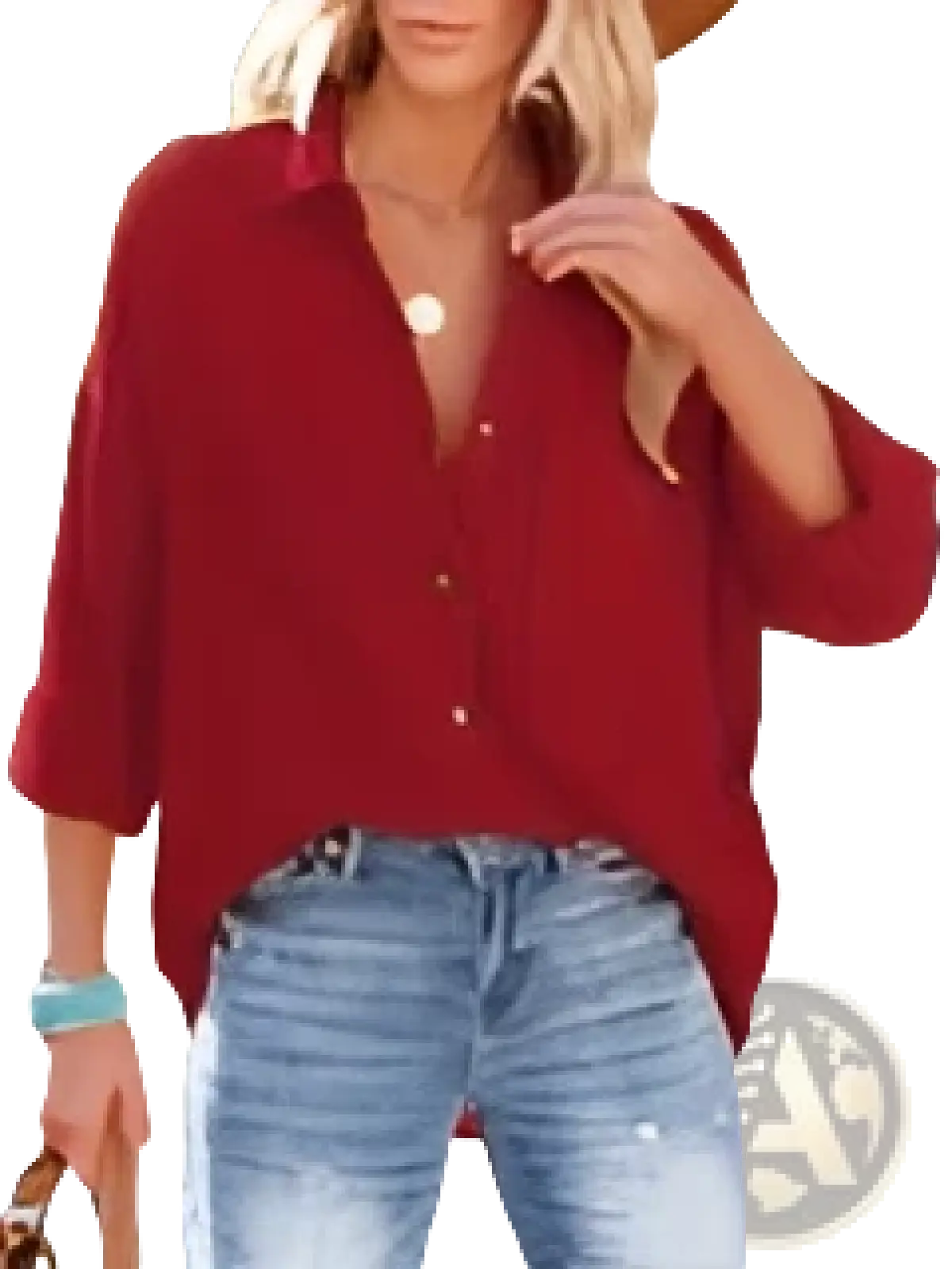 Women's Relaxed Fit Dropped Shoulder Button Up Shirt
