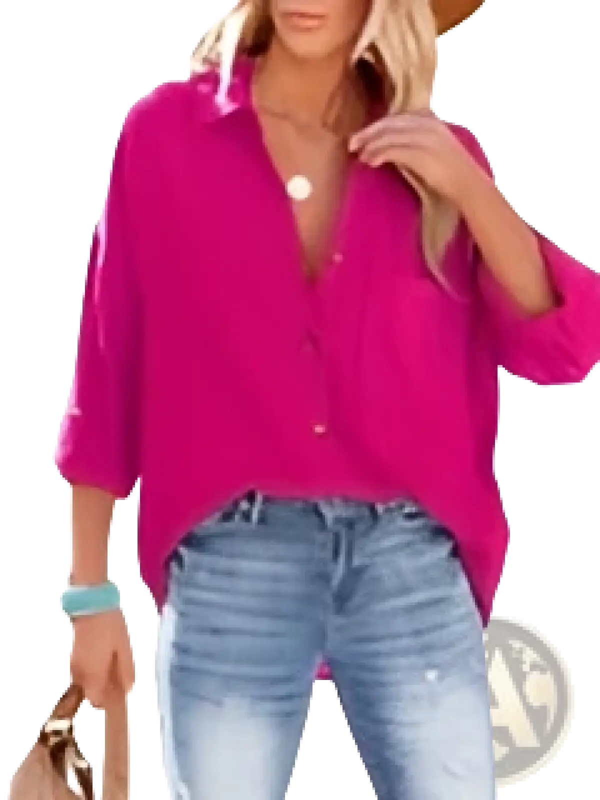Women's Relaxed Fit Dropped Shoulder Button Up Shirt