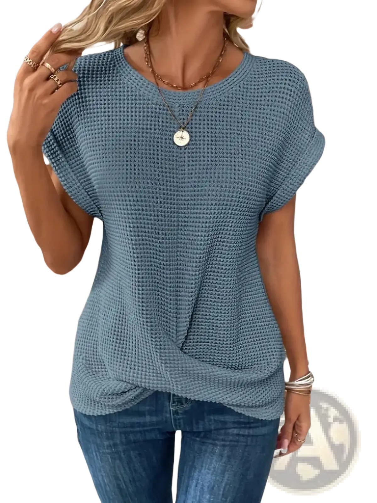 Women's Relaxed Fit Waffle Knit Short Sleeve Top