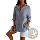 Women's Relaxed Pleated Button Up Shirt with Rolled Sleeves