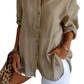 Women's Relaxed Pleated Button Up Shirt with Rolled Sleeves