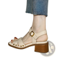Women's Retro French Leather Mid Heel Sandals