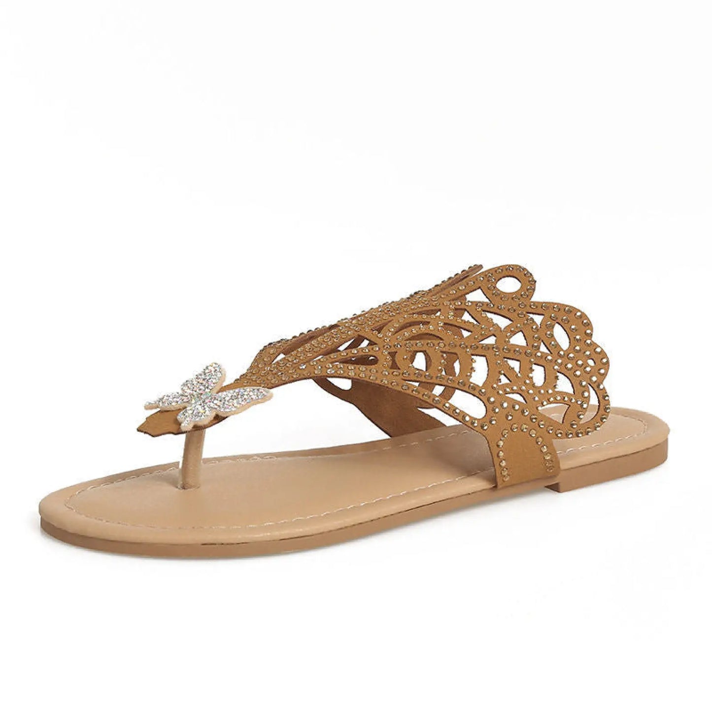 Women's Rhinestone Hollow Flat Slip on Sandals