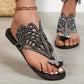 Women's Rhinestone Hollow Flat Slip on Sandals