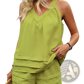 Women's Ruched V-neck Sleeveless Top and Shorts Set