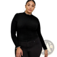 Women's Ruffled Ribbed Knit Slim Fit Mock Neck Top