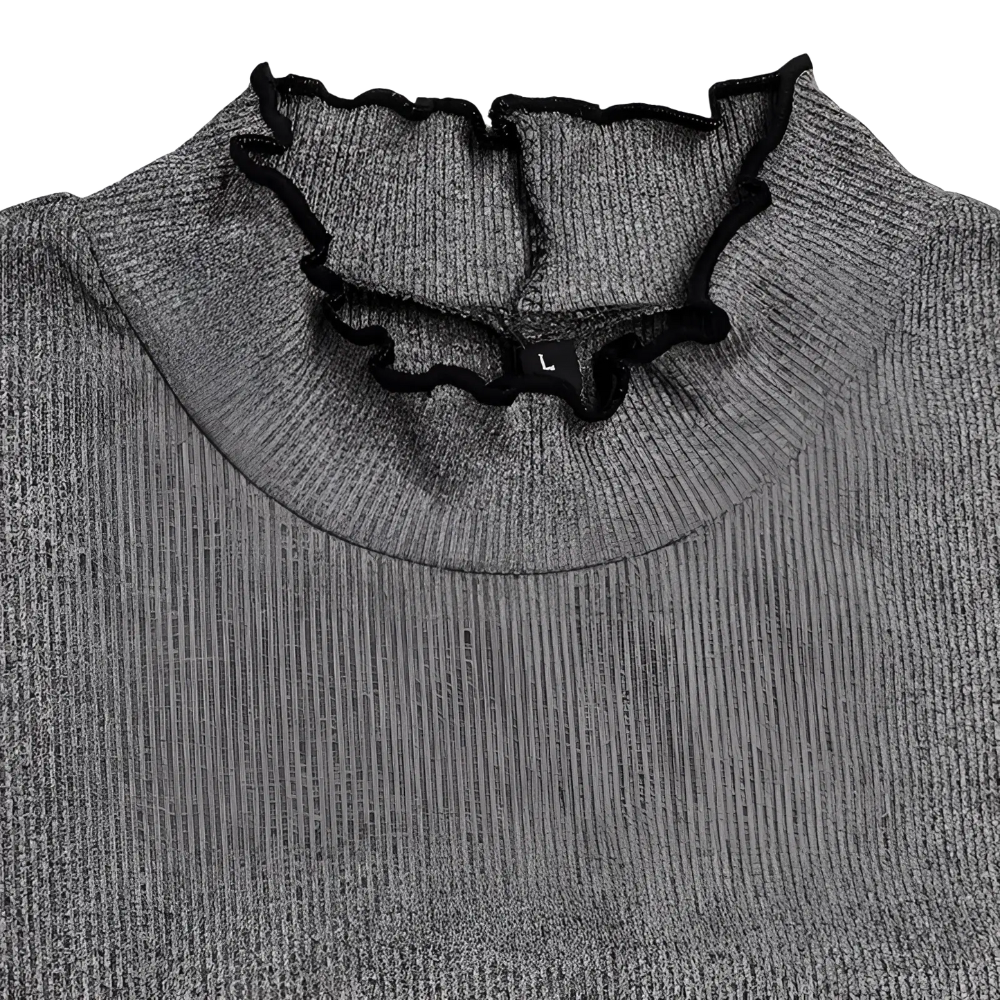 Women's Ruffled Ribbed Knit Slim Fit Mock Neck Top