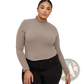 Women's Ruffled Ribbed Knit Slim Fit Mock Neck Top