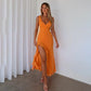 Ruffled Split V-neck Sleeveless Evening Maxi Dress