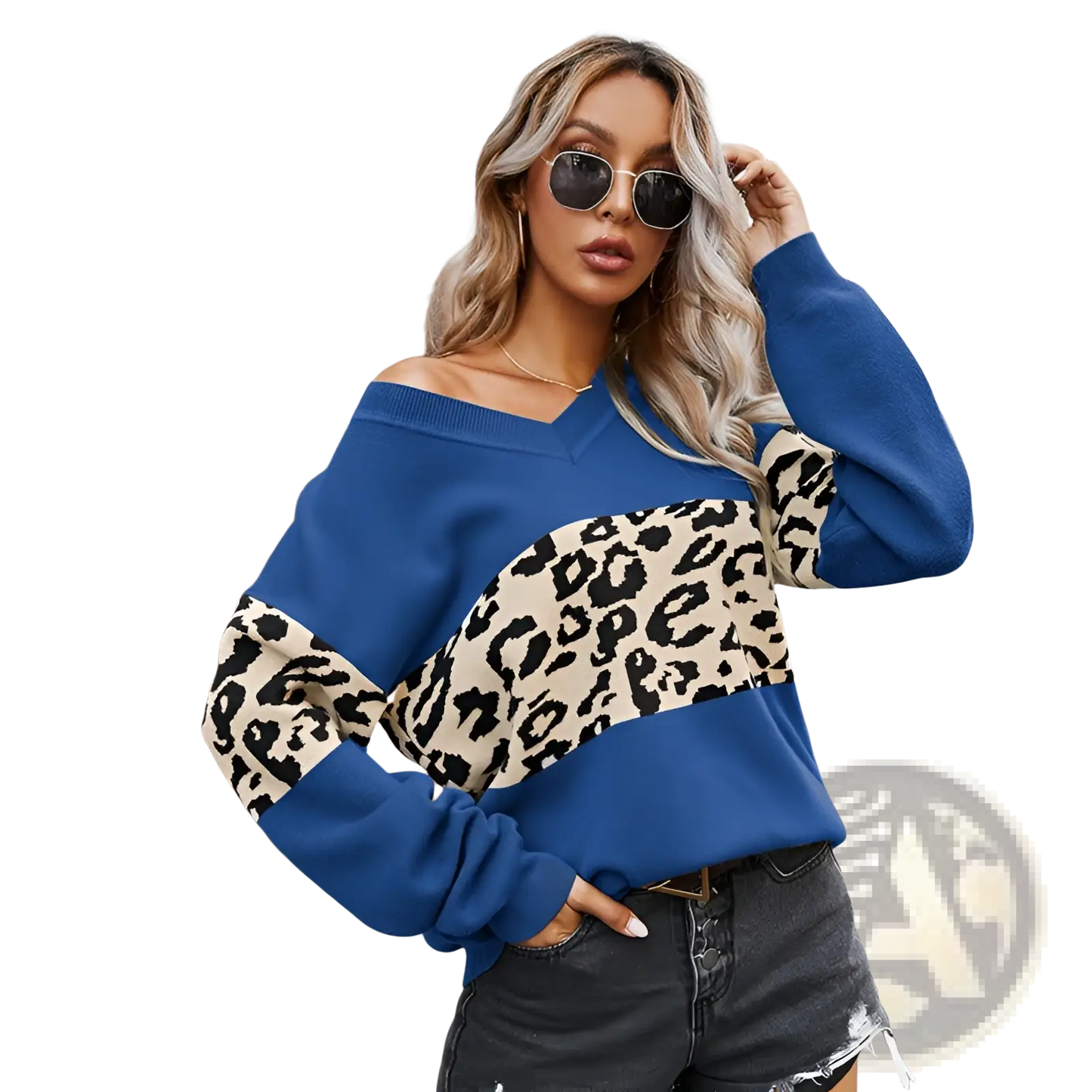 Women's off Shoulder Leopard Print Spliced Sweatshirt