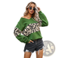 Women's off Shoulder Leopard Print Spliced Sweatshirt