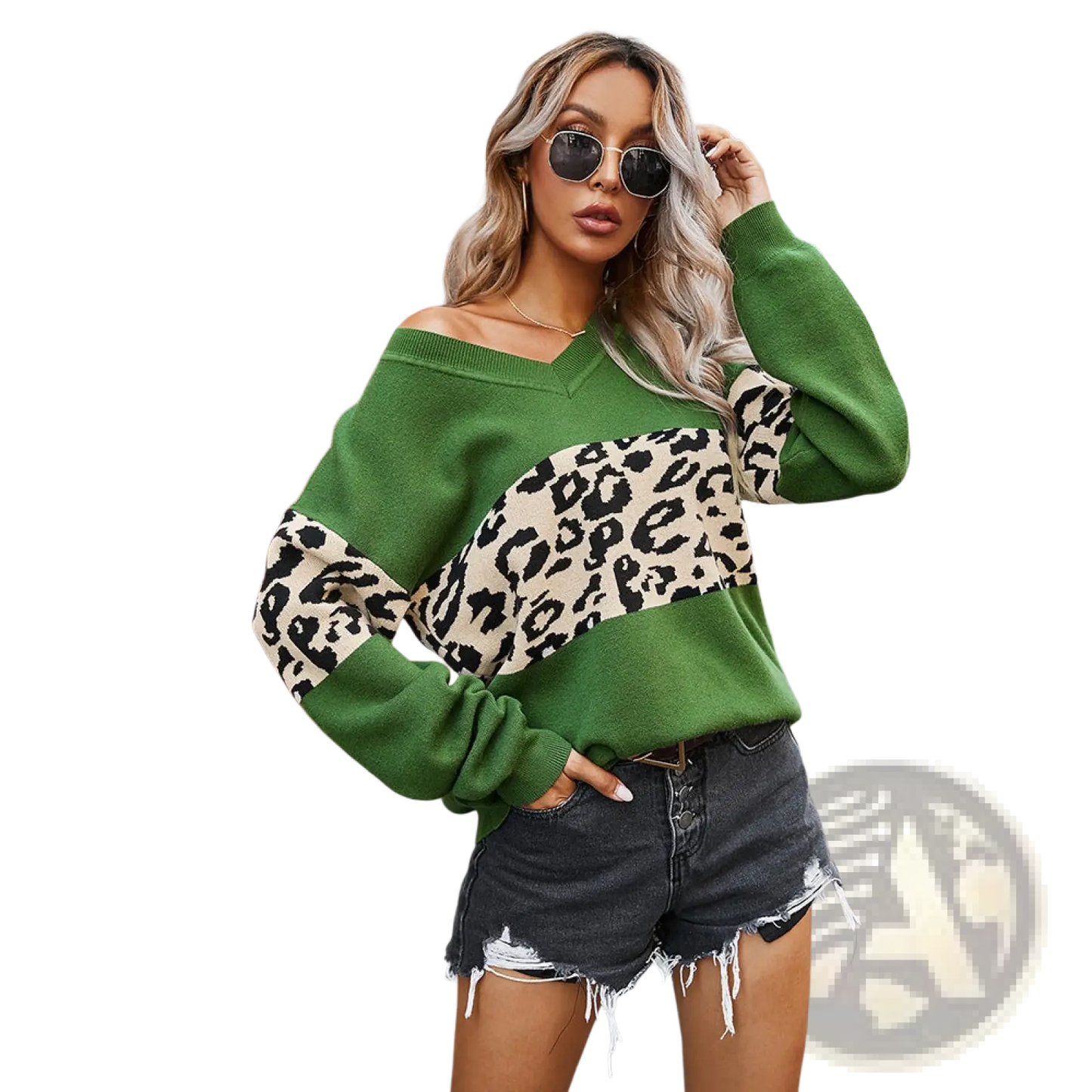 Women's off Shoulder Leopard Print Spliced Sweatshirt