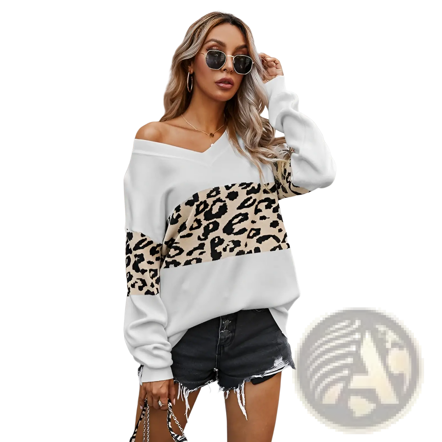 Women's off Shoulder Leopard Print Spliced Sweatshirt