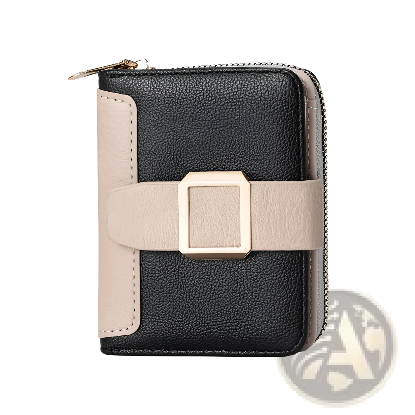 Women's Small Leather Wallet with Buckle and Zipper