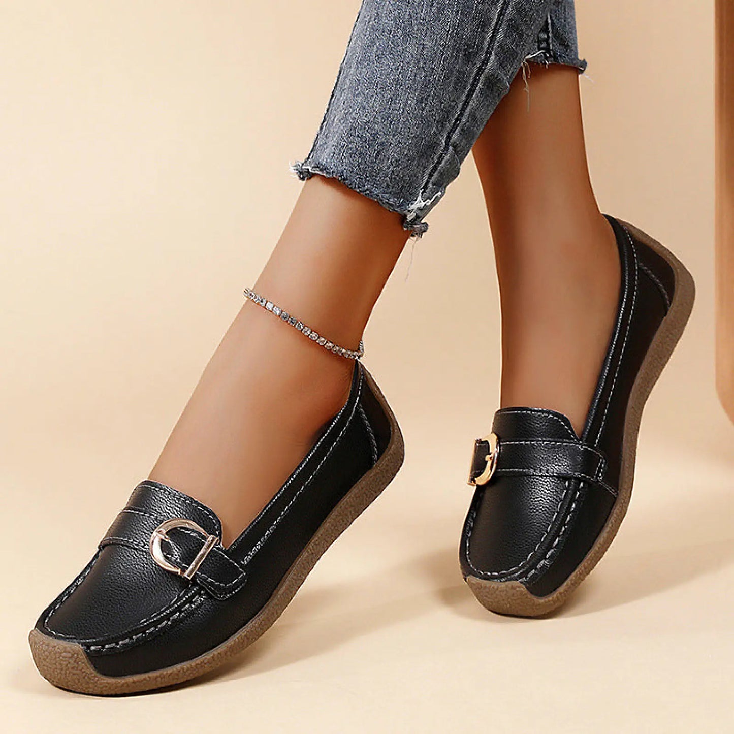 Women's Soft Flat Loafers with Comfortable Beef Tendon Sole