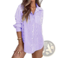 Women's Striped Long Sleeve Button Up Shirt Dress