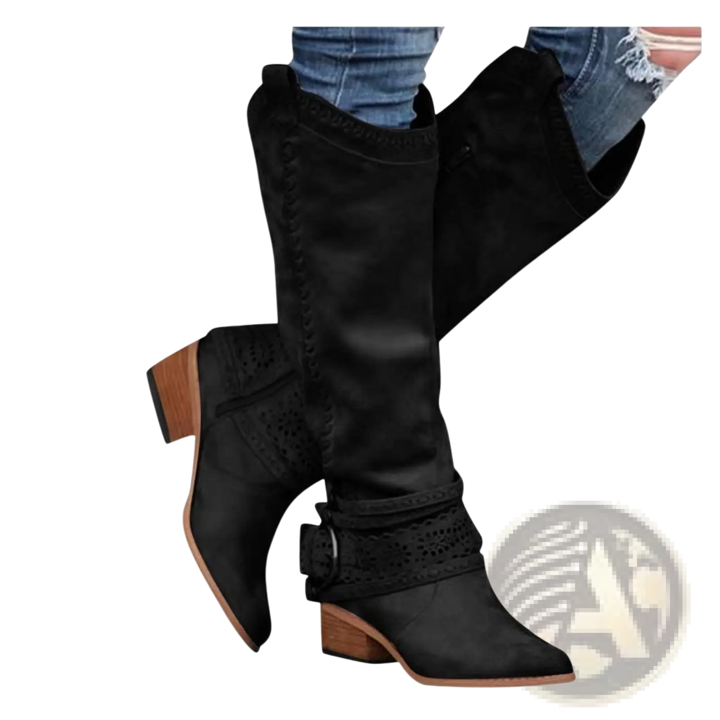 Women's Suede Knight Boots with Buckle Strap
