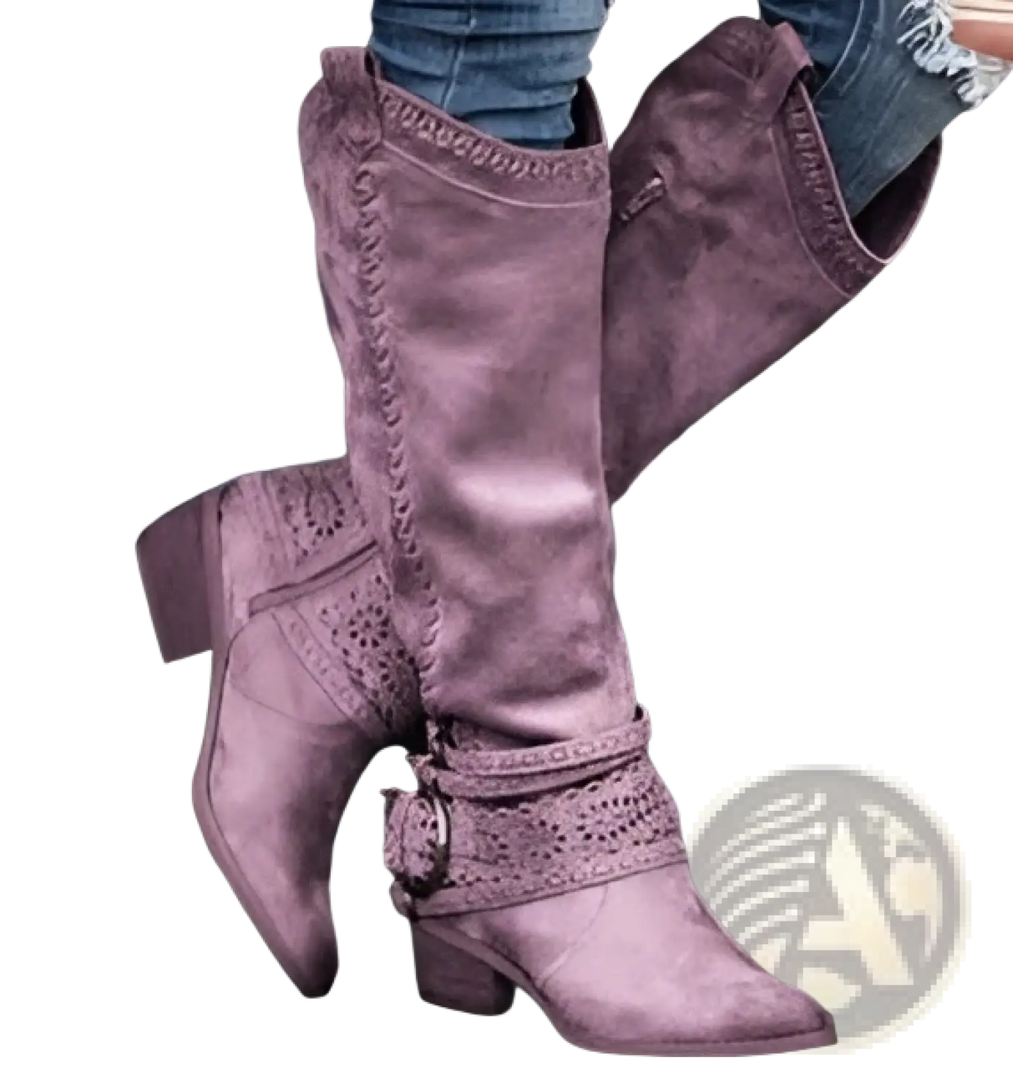 Women's Suede Knight Boots with Buckle Strap