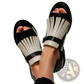 Women's Tassel Leather Beach Sandals in Black and Cream