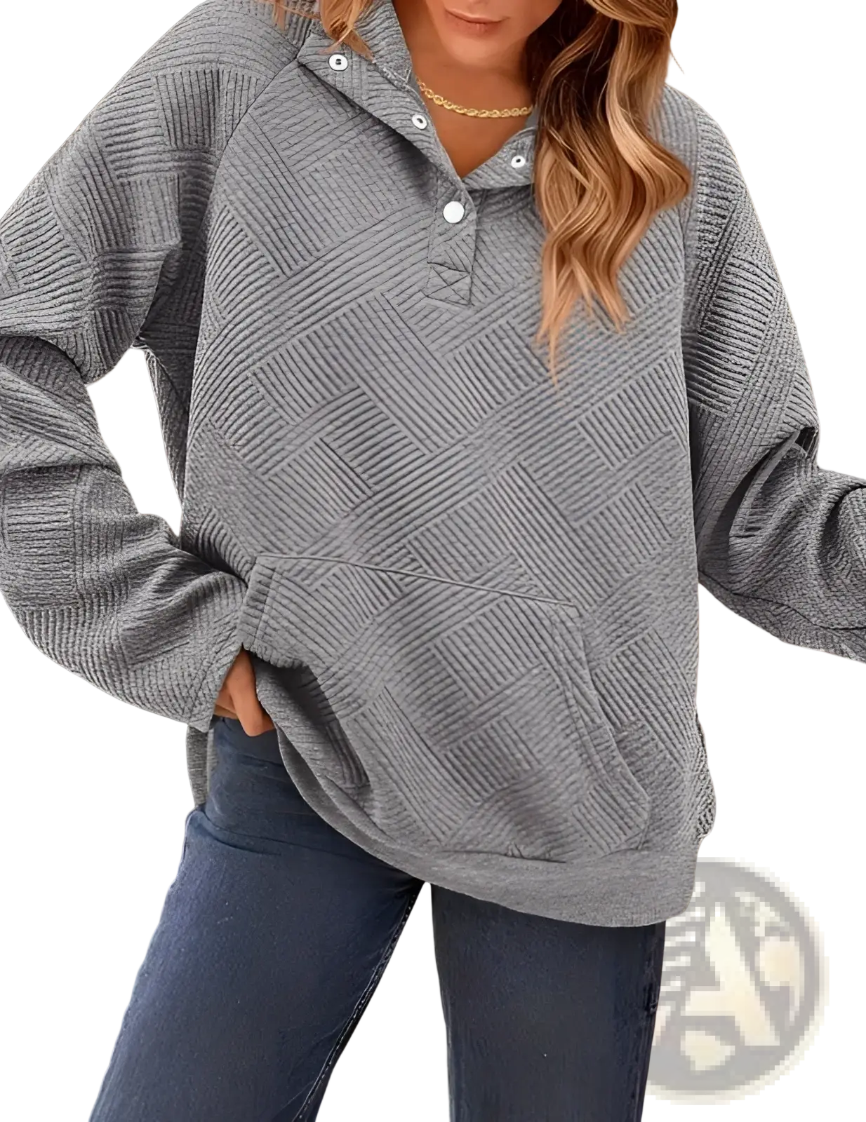 Women's Textured Knit Buttoned Long Sleeve Hoodie