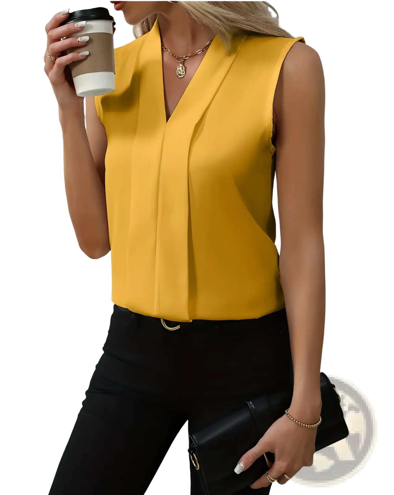 Women's V-neck Pleated Sleeveless Chiffon Blouse