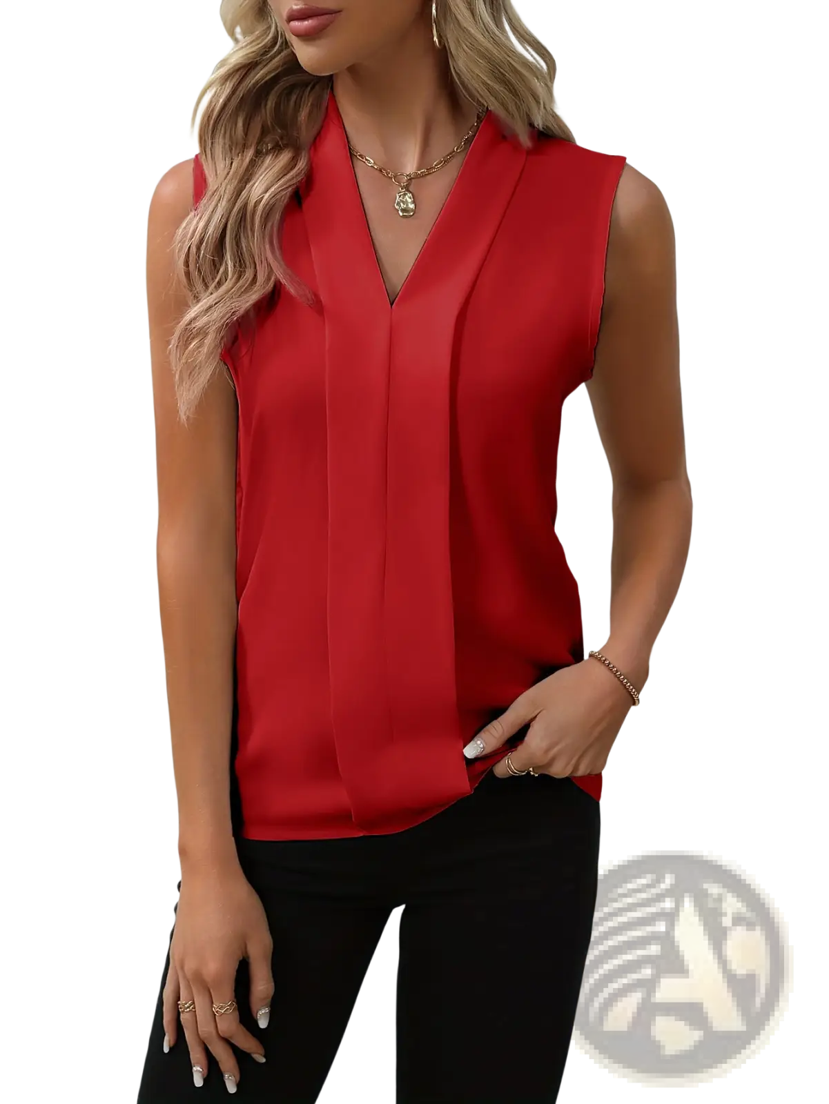 Women's V-neck Pleated Sleeveless Chiffon Blouse