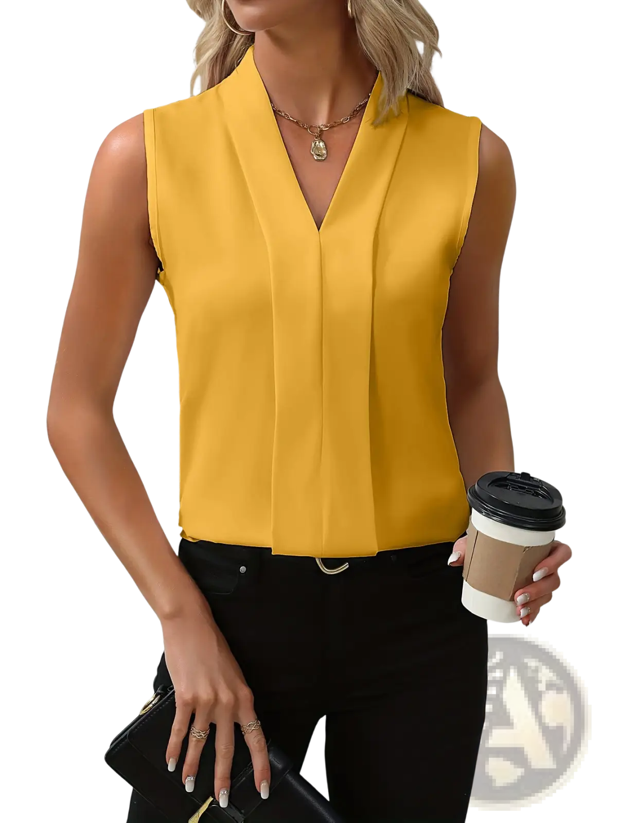 Women's V-neck Pleated Sleeveless Chiffon Blouse