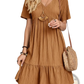 Women's V-neck Tiered Pleated Summer Dress