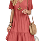 Women's V-neck Tiered Pleated Summer Dress