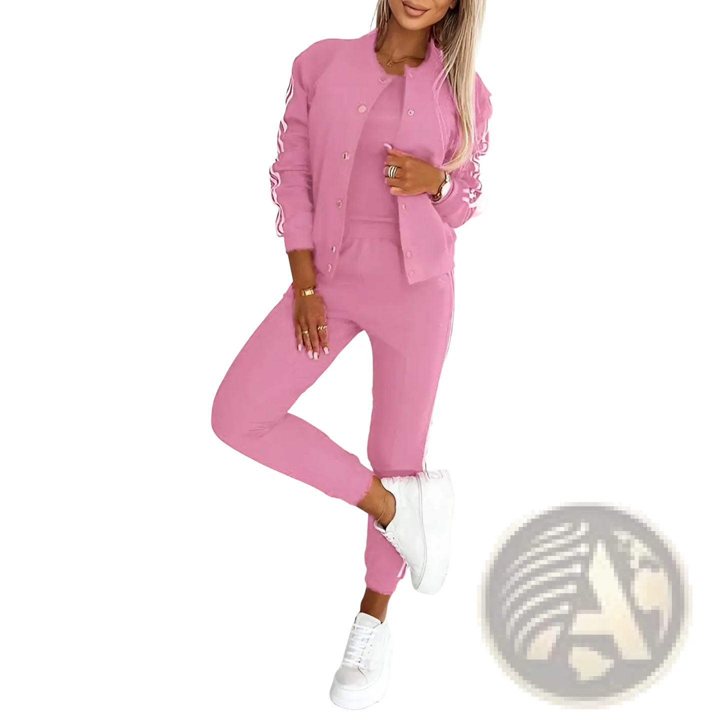 Women's Varsity Button Up Jogger Set Three Piece Suit