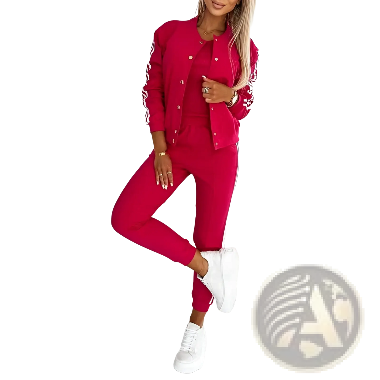 Women's Varsity Button Up Jogger Set Three Piece Suit