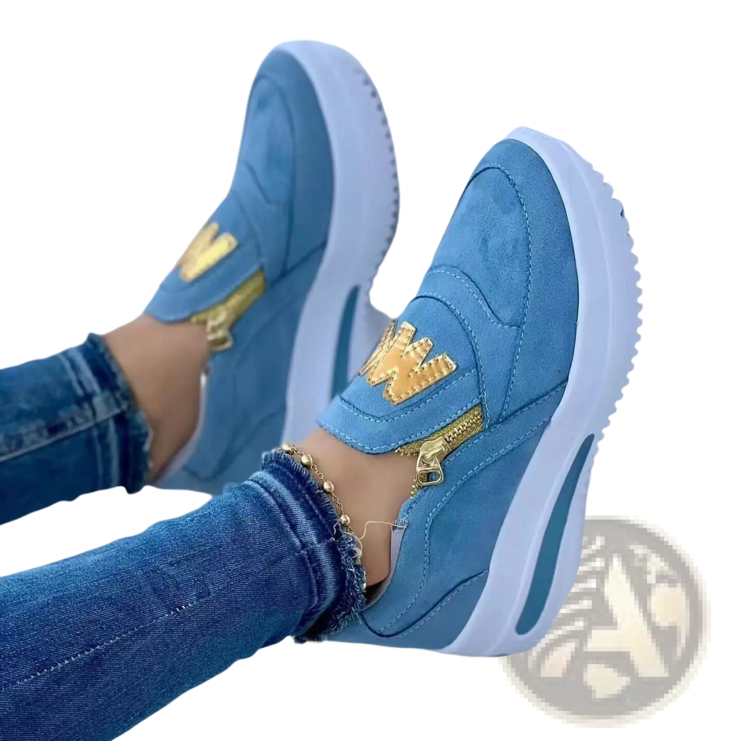 Women's Wedge Slip on Sneakers with Gold Zipper