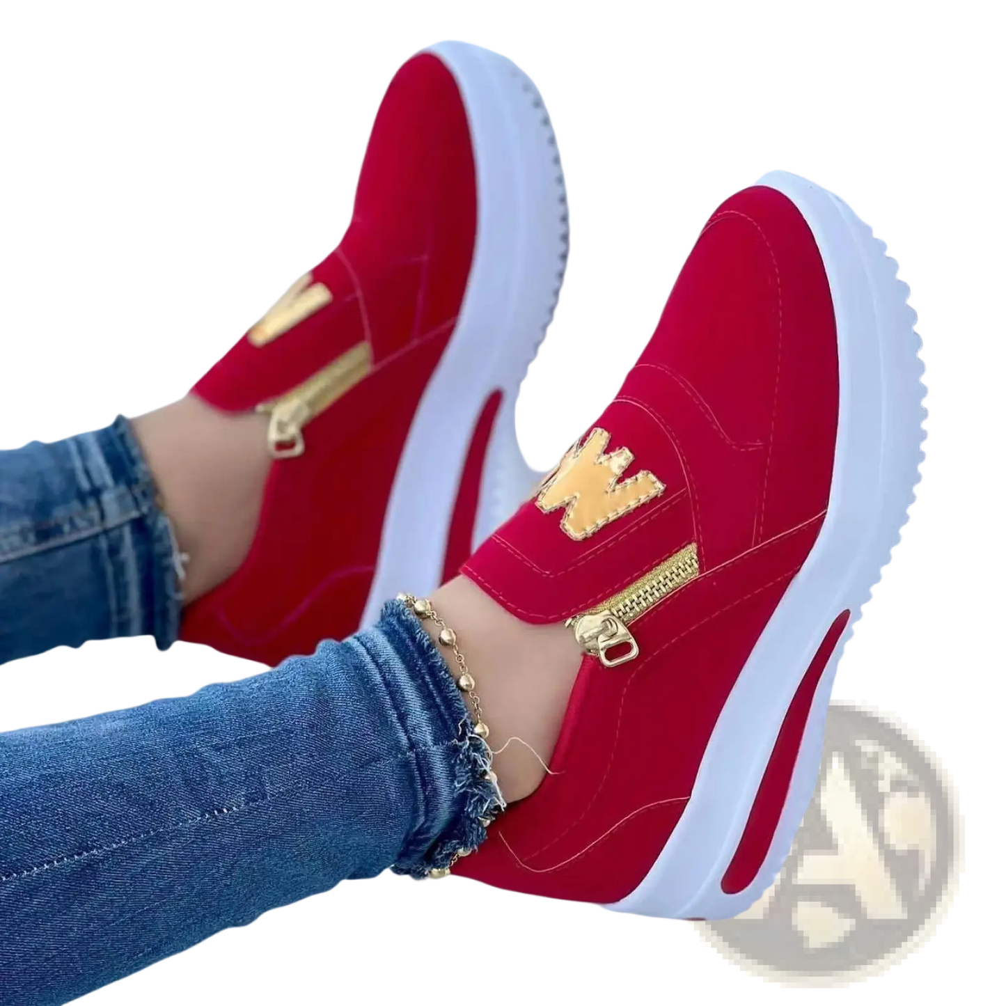 Women's Wedge Slip on Sneakers with Gold Zipper