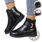 Women's Winter Fleece Ankle Boots Zipper Leather Shoes