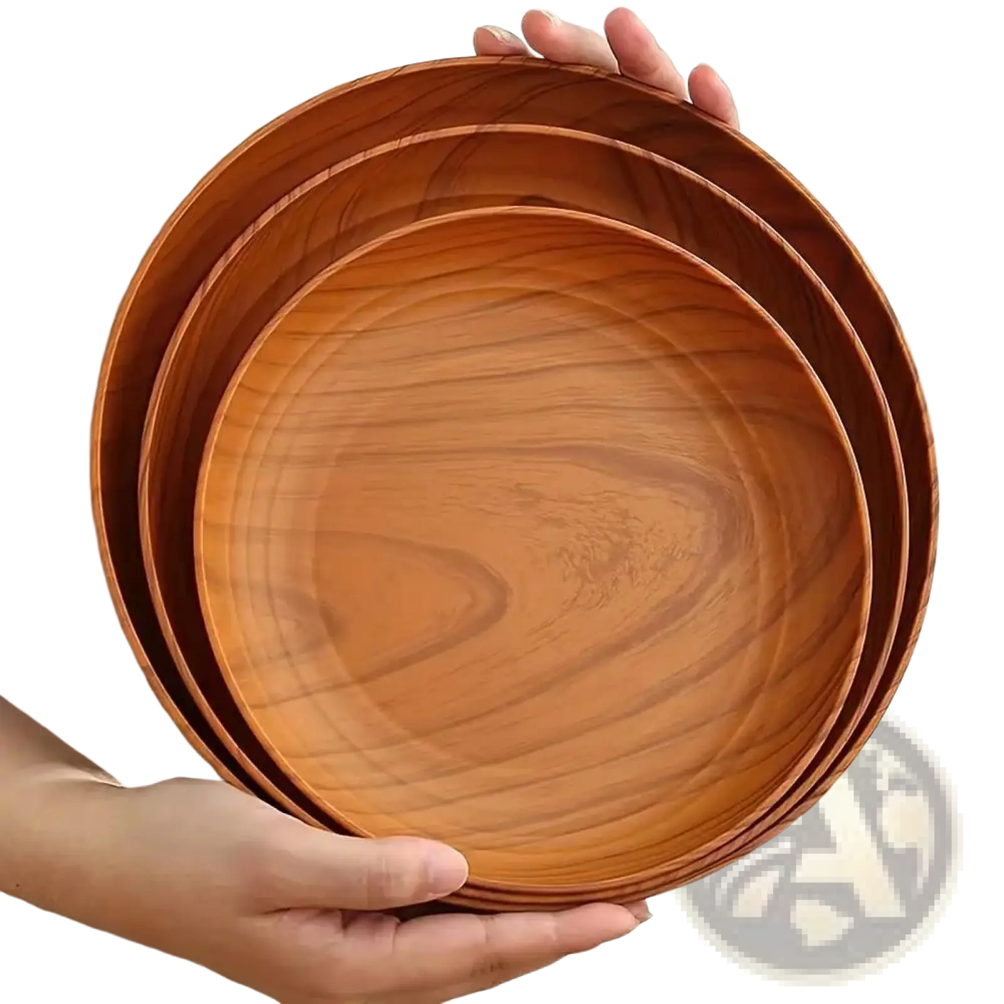 Wood Grain Plastic Plates 10pc Round Striped Design