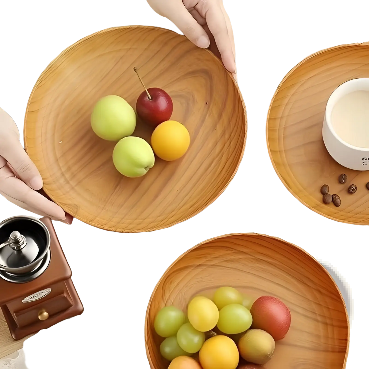 Wood Grain Plastic Plates 10pc Round Striped Design