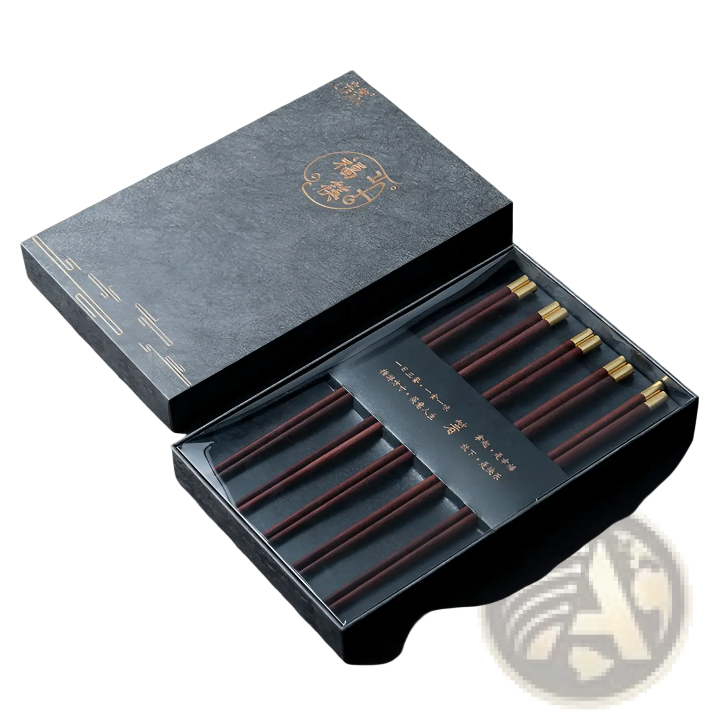 Wooden Chopsticks Set with Gold Tips 5 Pair Gift Box