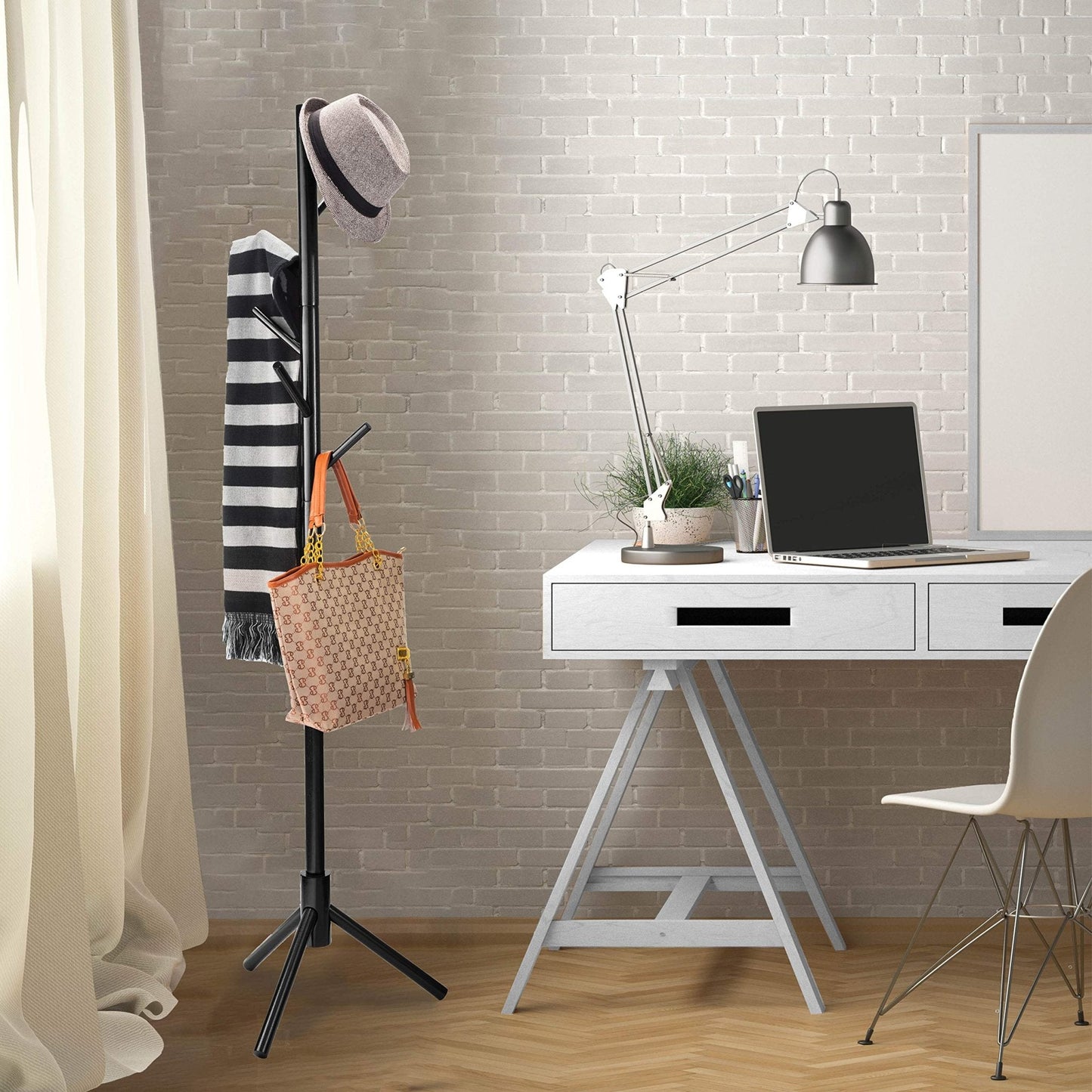 Cabideiro independente - Cabideiro de madeira com 6 ganchos 