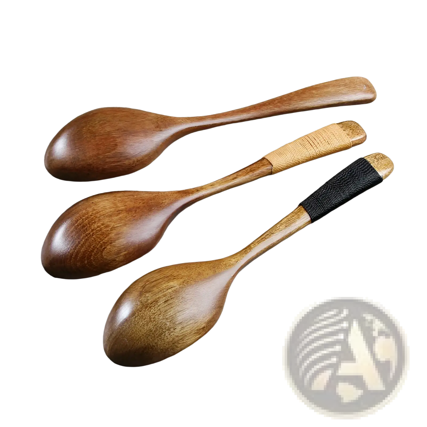Wooden Spoon Set with Textured Grip and Woven Handles