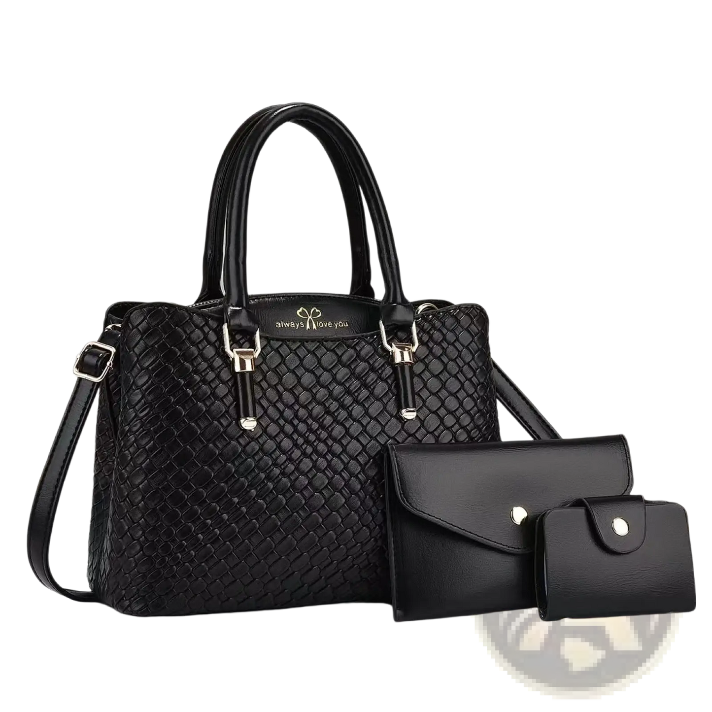 Woven Leather Three Piece Handbag Set with Gold Hardware